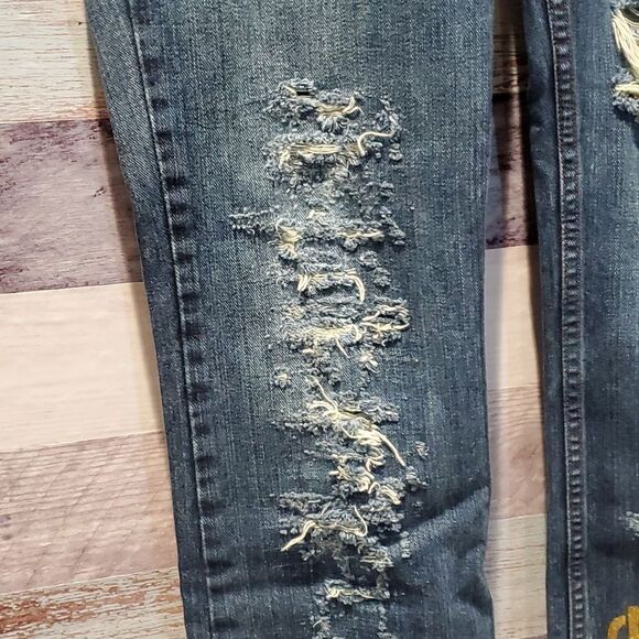 Trashed Distressed "Dream Big" Cruel Girl Slim 9R Denim Jeans Holes OOAK - Picture 3 of 11